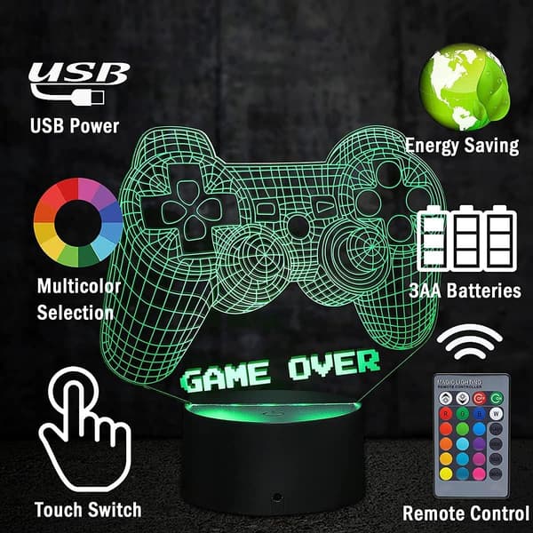 3D Videospil Controller Lampe Natlys 3D Illusion Spil O
