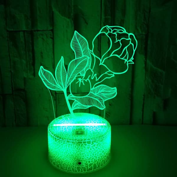 Blomst Natlampe, 3D Illusionslampe, 7 Farver Skiftende med