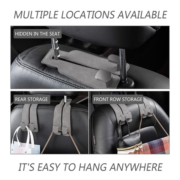 Mocka Bil Nackstöd Krokar 2-Pack: Dubbel Krok Organizer för Väskor, Handväskor & Förvaring i Bilen (Svart/Grå/Brun) Grey