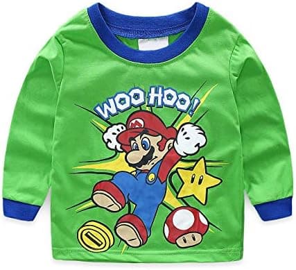 2024 Nye Småbarnsgutter Langærmede Mario Pyjamassett Pjs Bomulls nattøy Spedbarn Barn, Overraskelse Julegave bursdagsgave til barn A 2Y/90cm