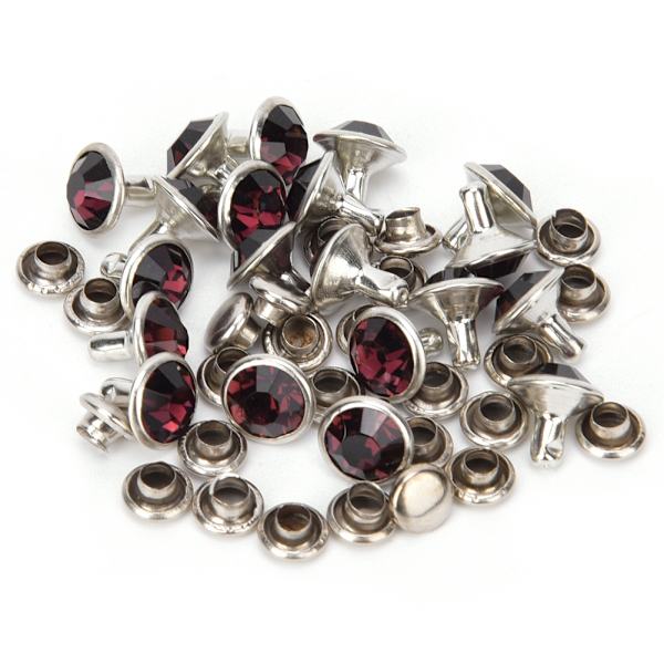 50 set Rhinestone nitar Kristall diamant nitar Läderhantverk Väska Kläder Dekoration 8mm Silverkant Djuplila Diamant
