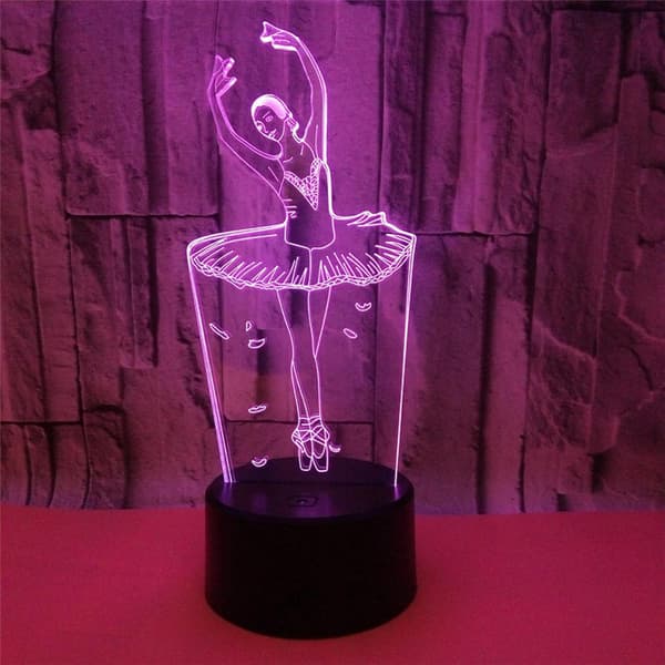 Ballettdanser 3D Skrivebordslampe 3D Illusjonskunst Nattlampe USB Le