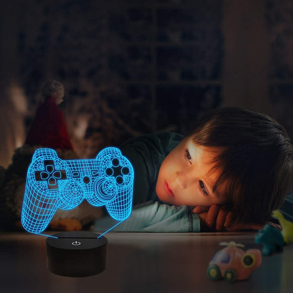 Pixel Game Over Illusionlampa, Spelkontroll 3D Nattlampa (3 Mönster) med Fjärrkontroll 16 Färgväxlande Spelrum Headset Dekoration Bästa Gamer Gåva