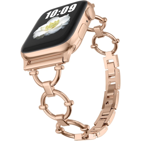Smal Armband Kompatibelt med Apple Watch 38mm 40mm 41mm 42mm 44mm 45mm 49mm, Justerbart Ersättningsarmband för Kvinnor, Smycken Metallarmband Rose Gold 38/40/41/42mm