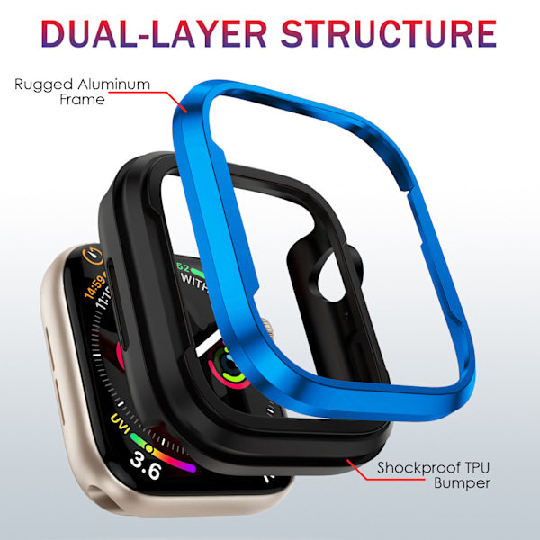 Alumiininen puskuri Metallikotelo suunniteltu Apple Watch Series 7 /8 45mm, Kestävä suojakotelo iskunkestävä TPU