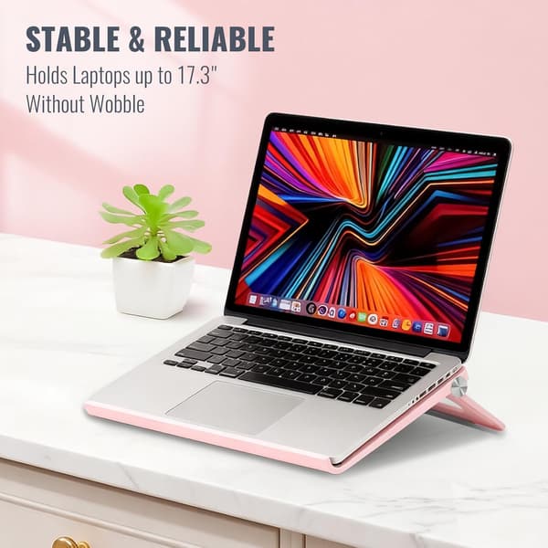 Søtt Justerbart Laptopstativ - Sammenleggbart Ventilert Robust Skrivebordstativ, Sklisikkert for MacBook Hjemmekontor, Gave til Kvinner Pink