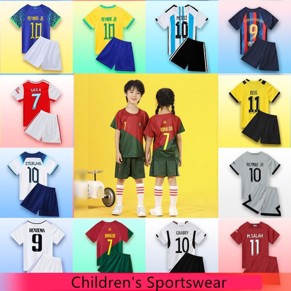 NO10 Barn Sportdräkter pojkar löpning sportkläder Fotbollströjor Set Fotbollsuniformer Andas Fotbollströjor för barn sets01-2pcs size14 (90-95cm)