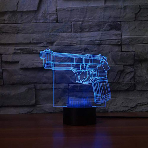 Nattlampa 3D USB Visuell Pistol & Vapenmodell Bordlampa Led 7 Färger Byter Ljusarmatur Födelsedagspresenter Sovlampa Rum Heminredning