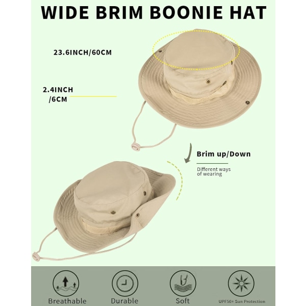 Solhatte til mænd og kvinder, spandhat UPF 50+ Boonie Hat sammenklappelig UV-beskyttelse Vandring Strandfiskeri Sommer Safari beige