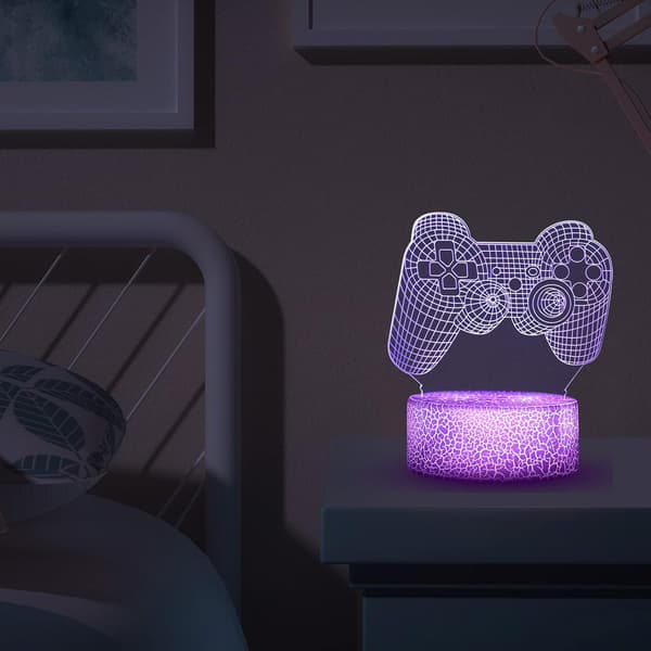 Gamepad 3D Illusjonslampe, 3D Nattlys for Gutter med Fjernkontroll