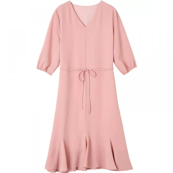 Mini-mekko, yksivärinen, löysä, lyhyt, hulmuava, laskostettu mekko (vaaleanpunainen, XL)