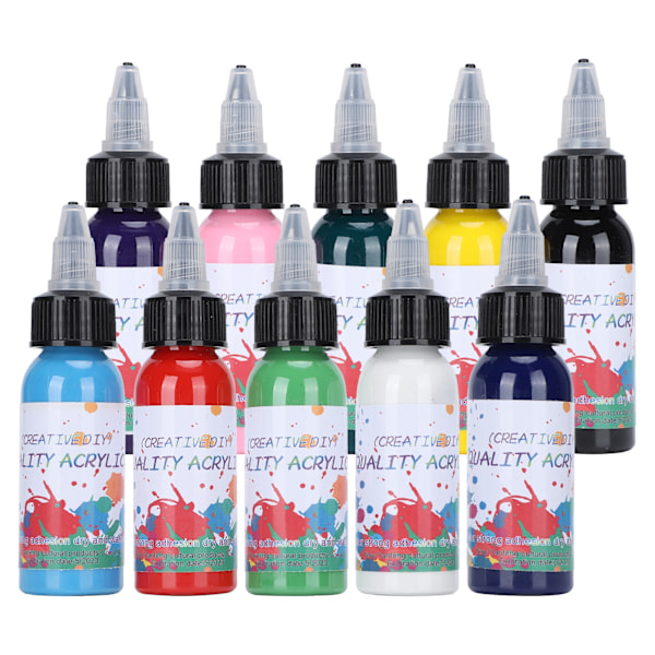 10 flasker akrylmalingsett fargerikt for kunststudentmaling pigment plastboks 30ml