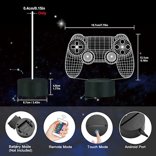 Gamepad 3D Illusion Lamp, Ammonite Controller Nattljus wi