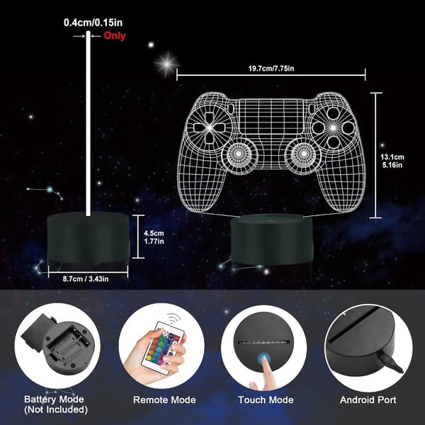 Gamepad 3D Illusion Lampe, Ammonit Controller Natlys med Fjernbetjening