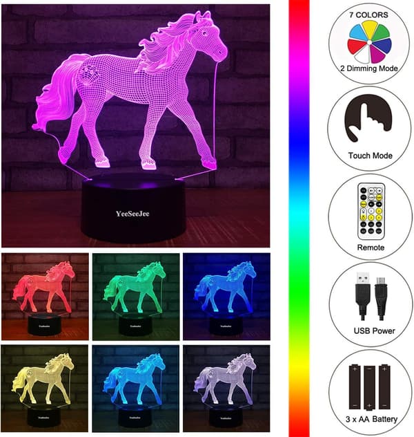 Hest + Dinosaur 3D nattlys (2-i-1 pakke)
