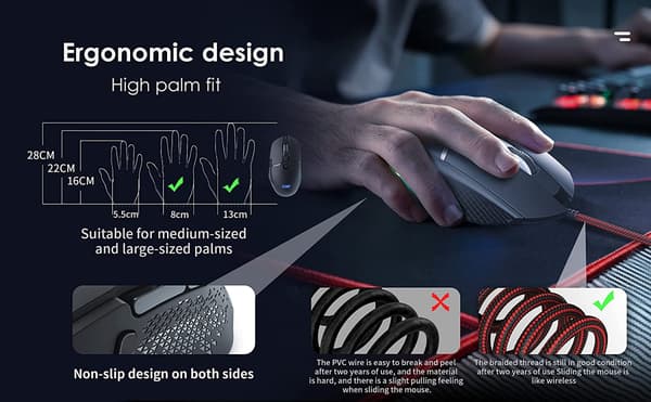 Gaming Mus til Pro PC, USB 3.0 Kablet Gaming Mus, Ergonomisk