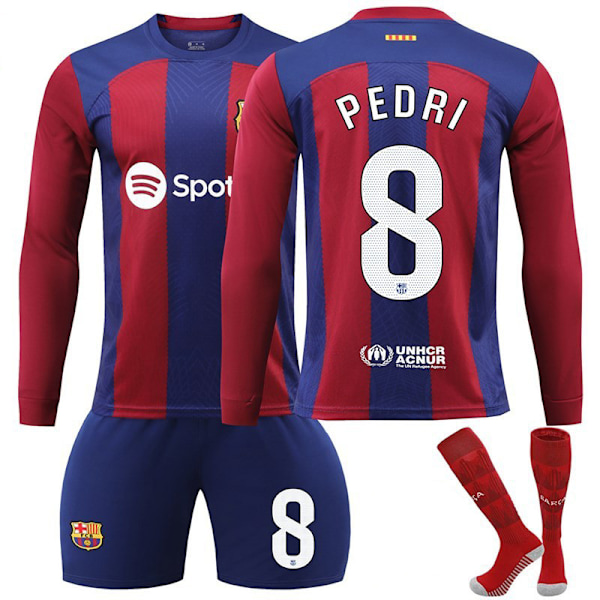 Barcelona Hemmamatchtröja med långa ärmar för barn - säsong 23-24 No.8 Pedri 2XL