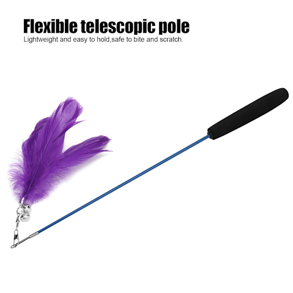 Kattpinne leksak med bjällror ljudande kattfjäderpinne teleskopisk pinne för inomhuskatter som leker Purple