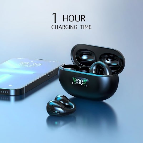 Trådløse øretelefoner Bluetooth 5.3 Hovedtelefoner 50H Afspilning Dyb bas Stereo Øretelefoner med LED Strømindikator Opladningsetui IPX7 Vandtætte Øretelefoner med