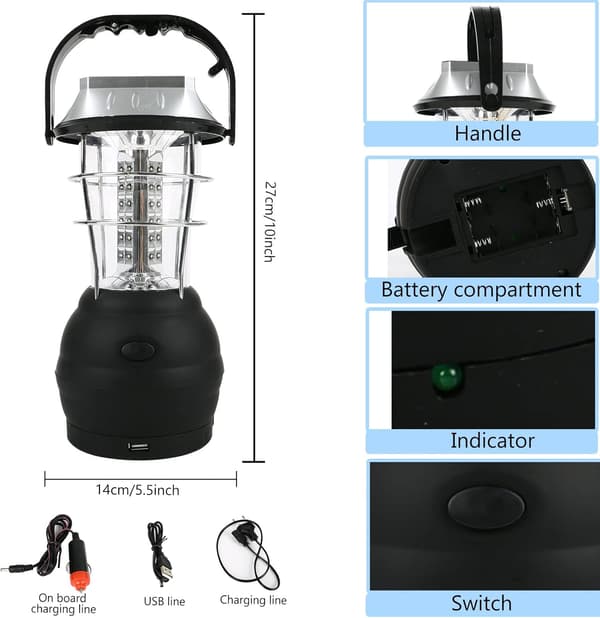 Aurinkolyhty, kampilyhty, hätälyhty, 36 LED-valolla