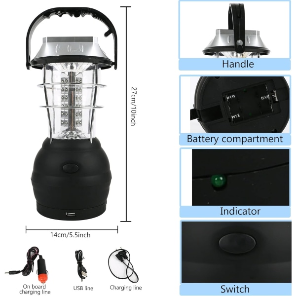 Solar lantern, crank dynamo 36 LED Camping Light Emergency Lantern