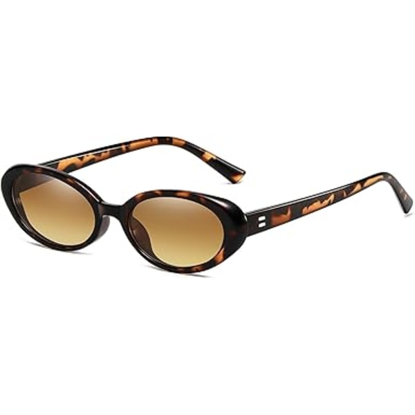 Retro soikeat aurinkolasit naisille miehille Muoti Pienet soikeat aurinkolasit 90-luvun vintage-sävyt Leopard/Brown Gradient