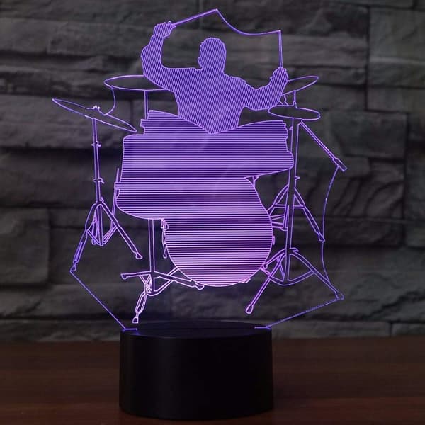 3D Jazz Trommeslager Nattlys Bord Skrivebord Optisk Illusjon Lampe