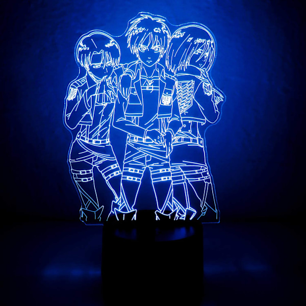 3D Illusion Attack On Titan Natlys, Bordlampe USB-drevet 7 Farver LED Natlys med Smart Touch Ideel til Japansk Anime Børn Fans Gave Roo