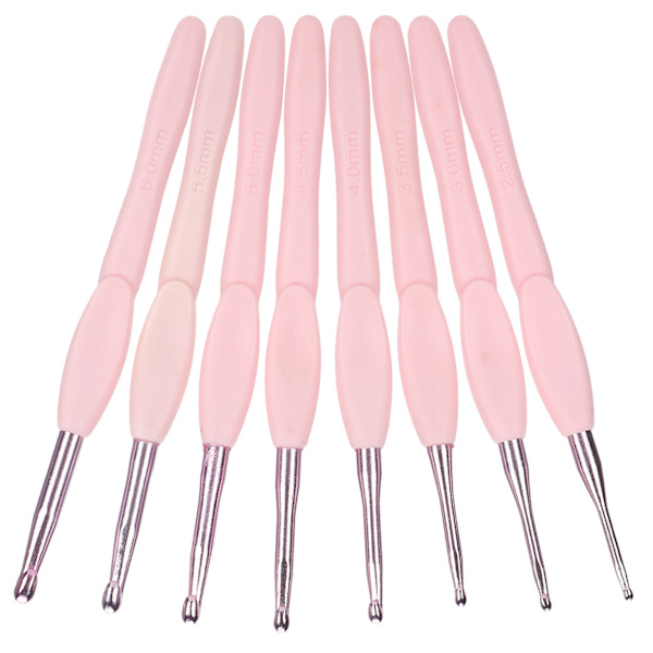 8 st ergonomisk virknålsset stickningsverktyg tröja nål mjukt rosa handtag aluminium TPR