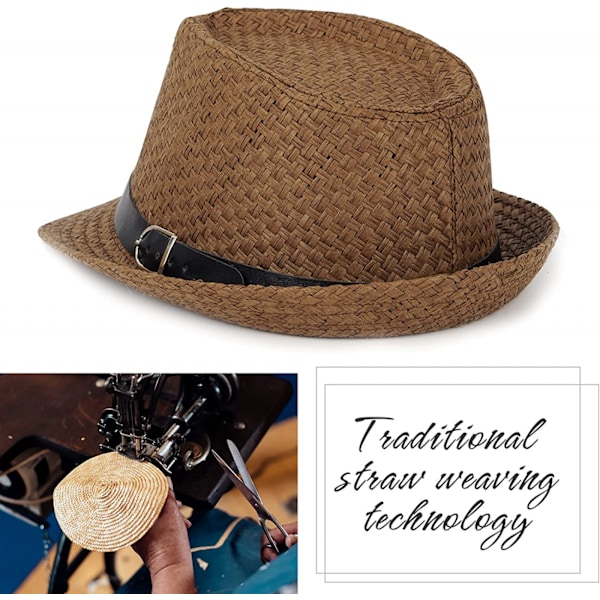Sommarhatt i halm med kort brätte, Panama solhatt Trilby Bea Black