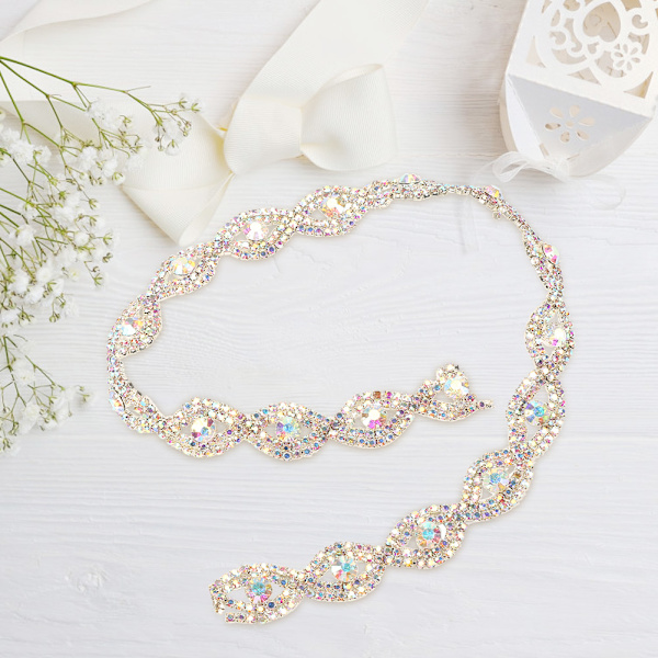 1 meter glitrende strassbåndskjede DIY-dekor 1,5 cm bredde (AB-rhinestone)