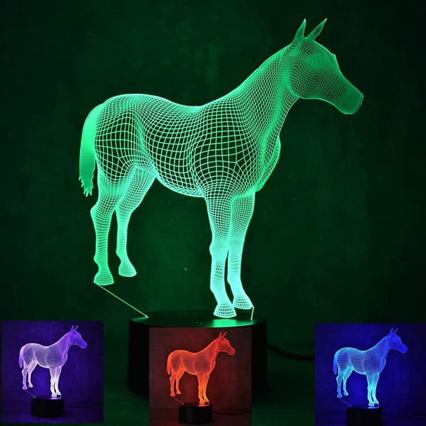 3D Hest Nattlys Lampe LED Illusjon 7 Fargeendrende Berøring