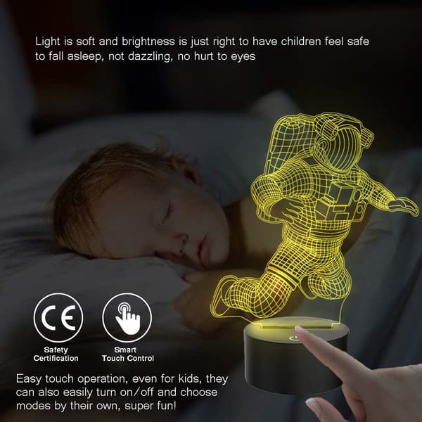 3D Astronaut Illusjonslampe 7 Farger Endrende LED Nattlys