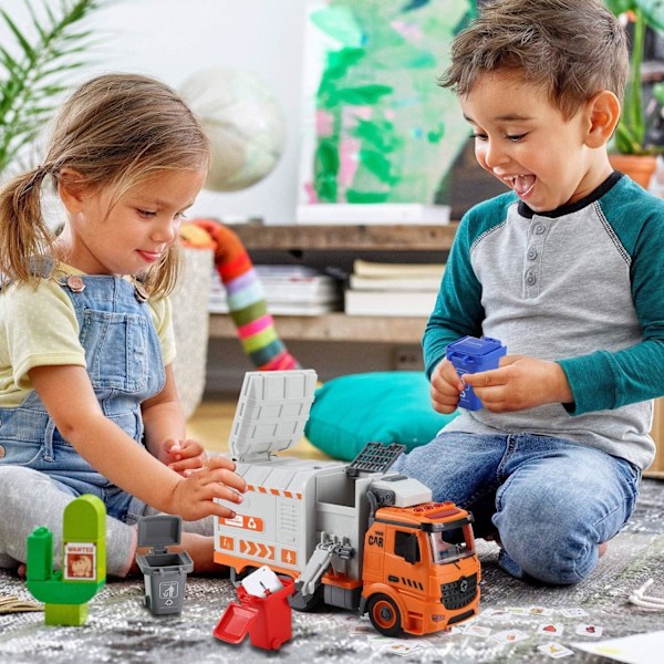 Sopbil Toys, DIY Realistisk Återvinnings Sopbil Leksak med Ljus och Ljud, 4 Soptunnor, Presenter för 3 4 5 6 7 8 År Gamla Pojkar Flickor