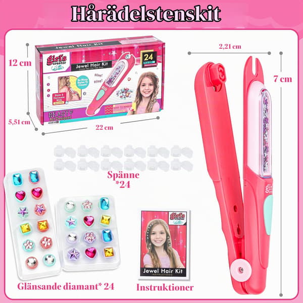Hårpyntsett for jenter, DIY hårflettesett, glitrende rhinestones hårjuveler