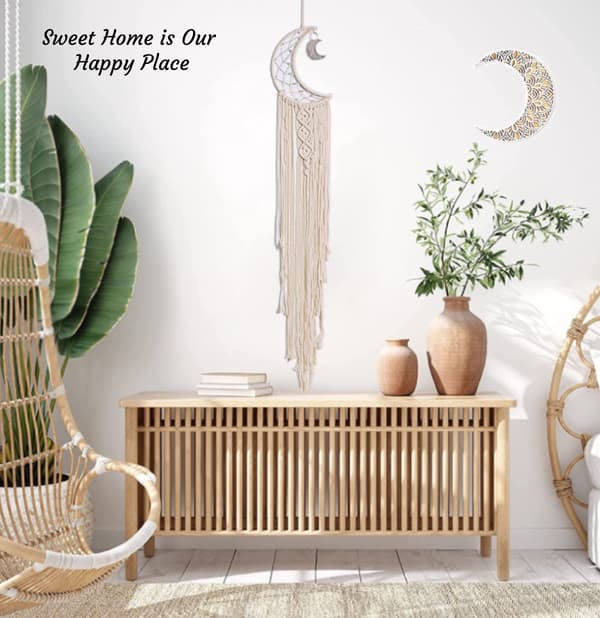 Månedrømmefanger med lys, Boho veggdekor for soverom, jenterom, tenåring, gutter, mamma, kvinner moon with light