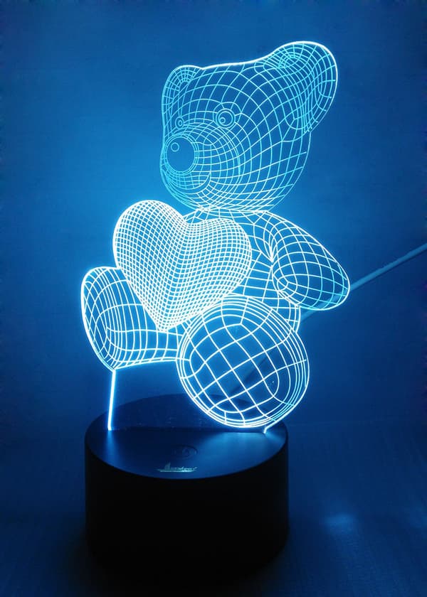Teddy Bear 3D Natlys LED Illusion Lampe Sengelampe Bordlampe