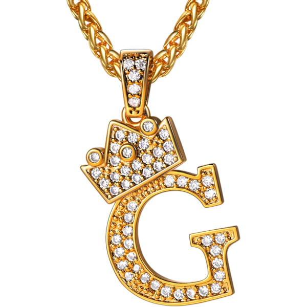 Krone Initial A-Z Halskæde, Iced Out Bogstav Vedhæng med 22-24 Tommer Kæde, Mænd Kvinder Bling Hip Hop Alfabet Navn Smykker Gave Store Initialer Halskæder G 18K Gold