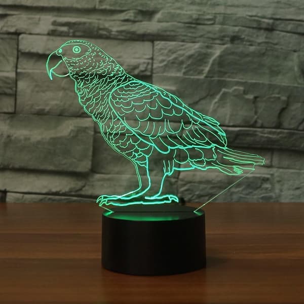 3D Papegøje Natlampe Illusionslampe 7 Farveskift LED Touch