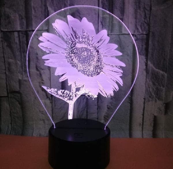 3D Illusjonslys Nattlys 3D Solsikke Blomsterlys Hjem