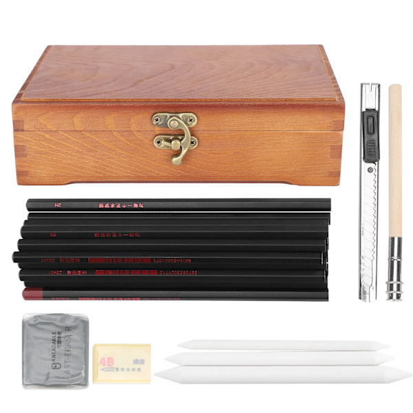 Skiss Pensel Set Konst Ritning Kit Kol Eraser Penna Box Förlängningsverktyg Skolmaterial