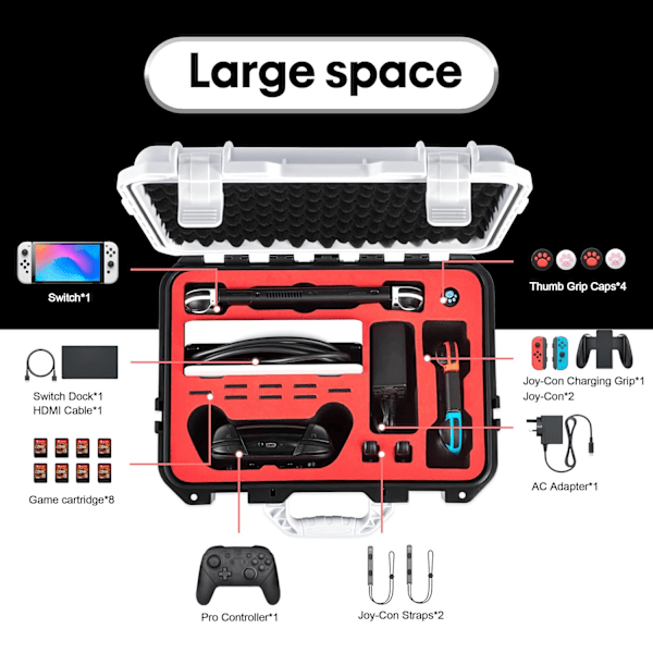 Väska för Nintendo Switch/Switch OLED, Vattentät Reseväska Mjukt Foder Hård Väska för Nintendo Switch OLED Konsol Pro-kontroll & Tillbehör White