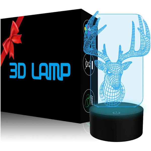 3D Illusion Lamp LED Deer Nattljus Djur Leksaker 7 Färg Ch