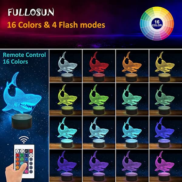 Shark 3D Illusjon Nattlys Dyr Berørings Bordlampe