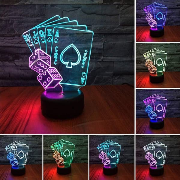 Poker Terning Natlampe LED 3D Illusion USB Spillekort Remo