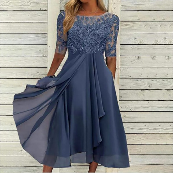 Klänning Cut-out Lång Klänning Brudtärna Festklänning(Blå XL)
