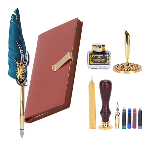 Dip Calligraphy Pen Set Fjær Blekkpose Fontennepenn Gaveeske Sett med Lakk Stempel Verktøy SP139033 Marineblå