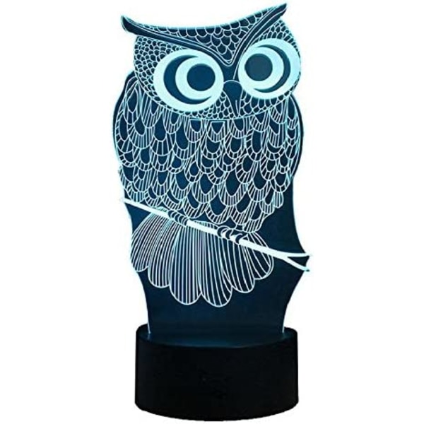 Owl 3D LED-lampa Söt Kawaii Cartoon 3D LED Animal Night Light