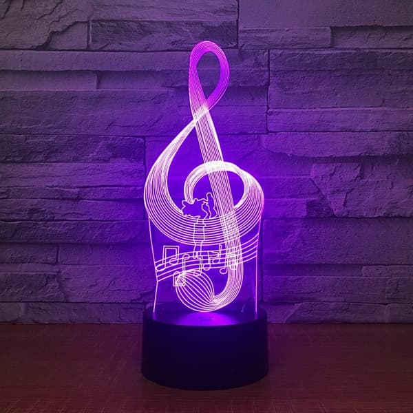 Musiknote 3D Natlampe, 7 Farver Skiftende Optisk Illusion