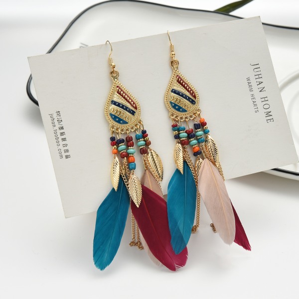 Kvinnors Faux Feather Örhängen Bohemian Fringe Tassel